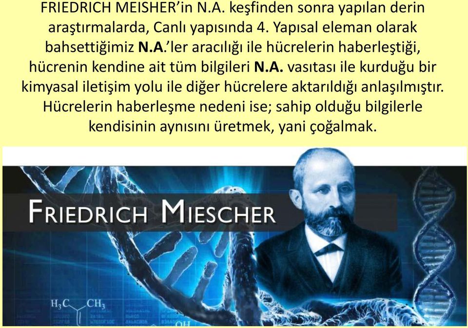 ler aracılığı ile hücrelerin haberleştiği, hücrenin kendine ait tüm bilgileri N.A.