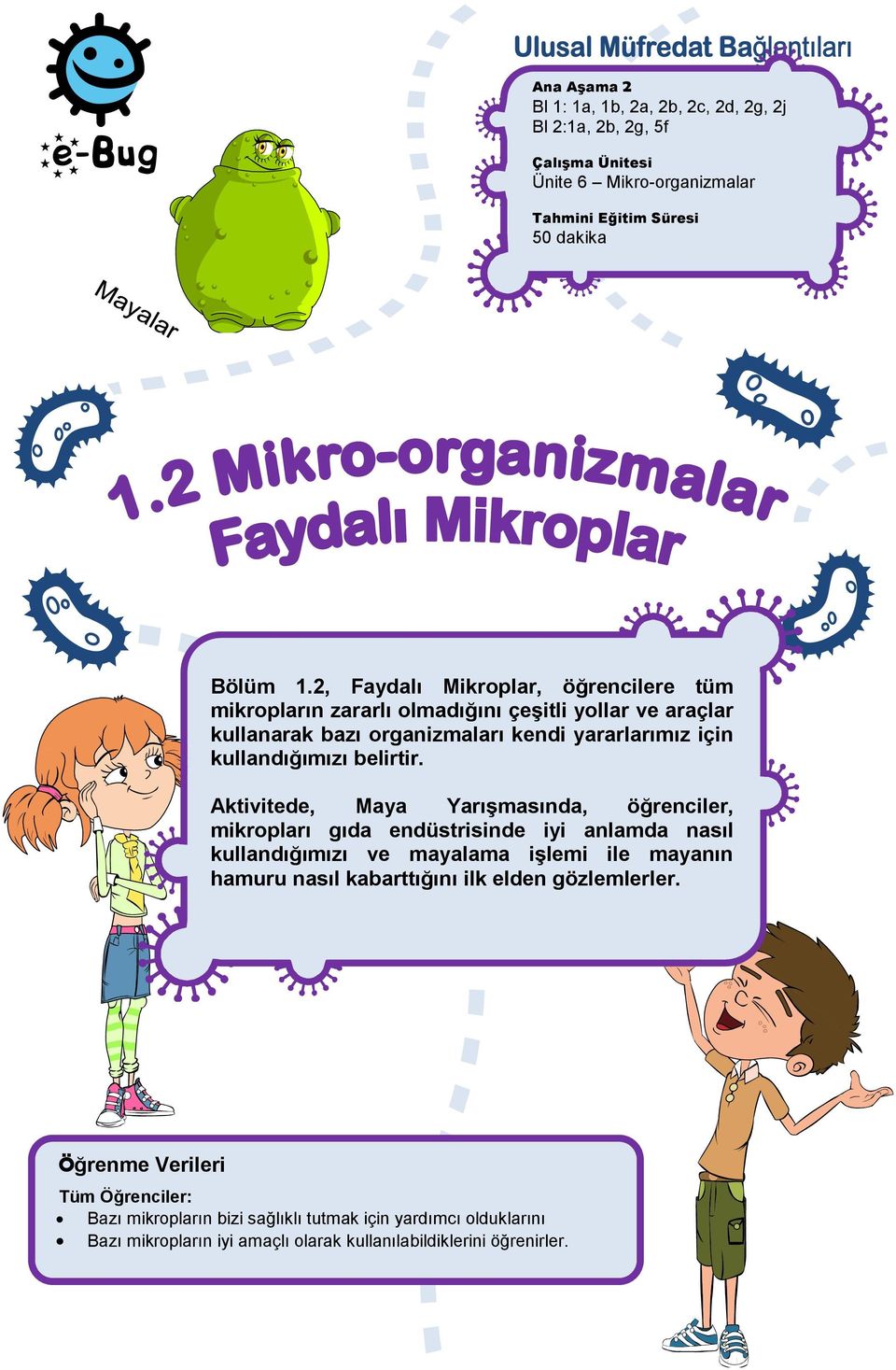 2, Faydalı Mikroplar, öğrencilere tüm mikropların zararlı olmadığını çeşitli yollar ve araçlar kullanarak bazı organizmaları kendi yararlarımız için Bölüm 1.