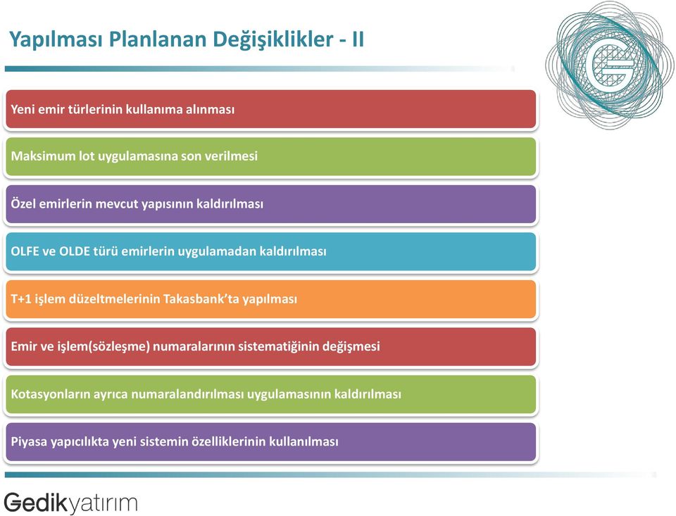 işlem düzeltmelerinin Takasbank ta yapılması Emir ve işlem(sözleşme) numaralarının sistematiğinin değişmesi