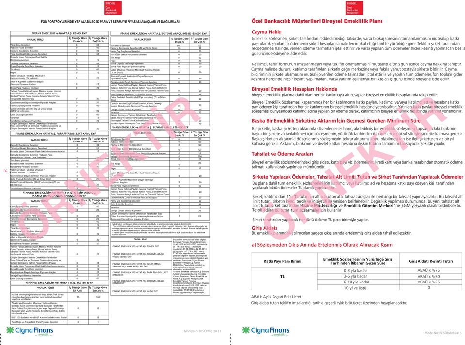 PARA PİYASASI LİKİT KAMU EYF VARLIK TÜRÜ VARLIK TÜRÜ İç Tüzüğe Göre En Çok % Türk Hisse Senetleri 0 100 Yabancı Hisse Senetleri 0 100 Kamu İç Borçlanma Senetleri 0 100 Türk Özel Sektör Borçlanma