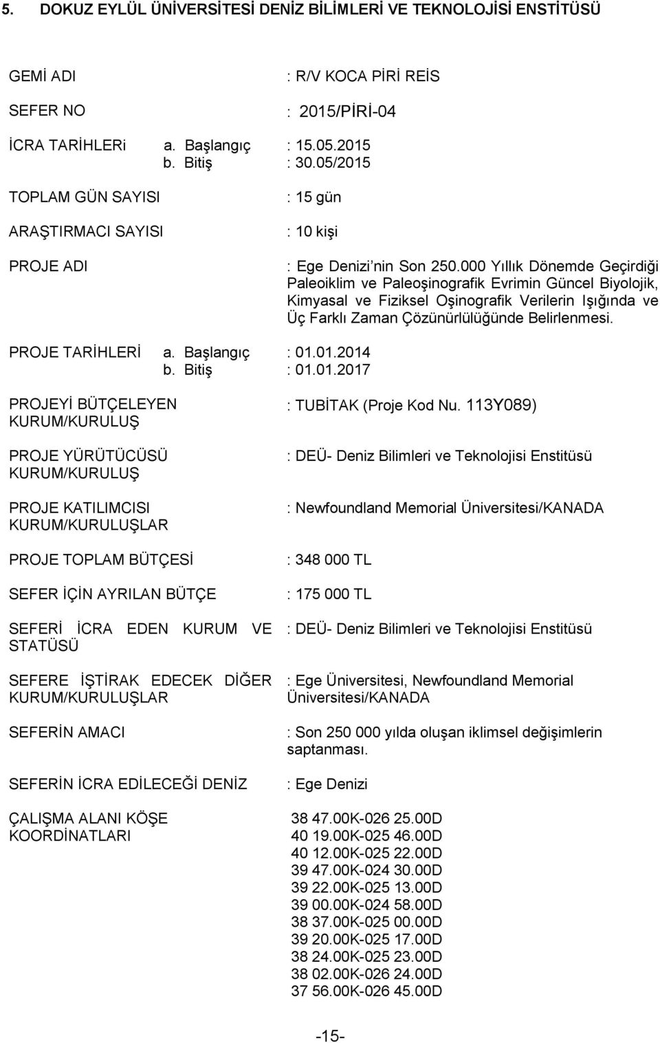 000 Yıllık Dönemde Geçirdiği Paleoiklim ve Paleoşinografik Evrimin Güncel Biyolojik, Kimyasal ve Fiziksel Oşinografik Verilerin Işığında ve Üç Farklı Zaman Çözünürlülüğünde Belirlenmesi.