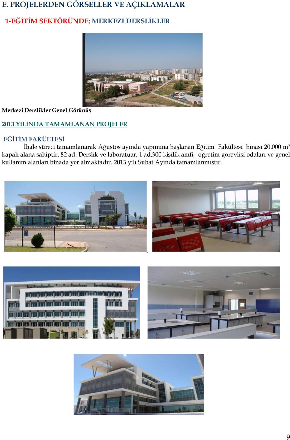 başlanan Eğitim Fakültesi binası 20.000 m² kapalı alana sahiptir. 82 ad. Derslik ve laboratuar, 1 ad.
