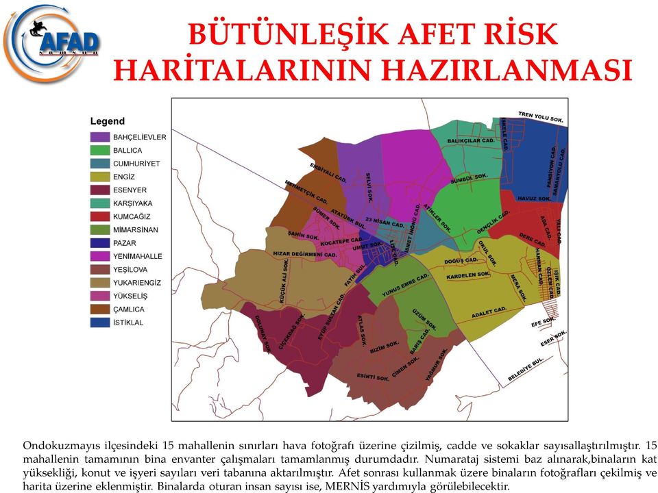 Numarataj sistemi baz alınarak,binaların kat yüksekliği, konut ve işyeri sayıları veri tabanına aktarılmıştır.