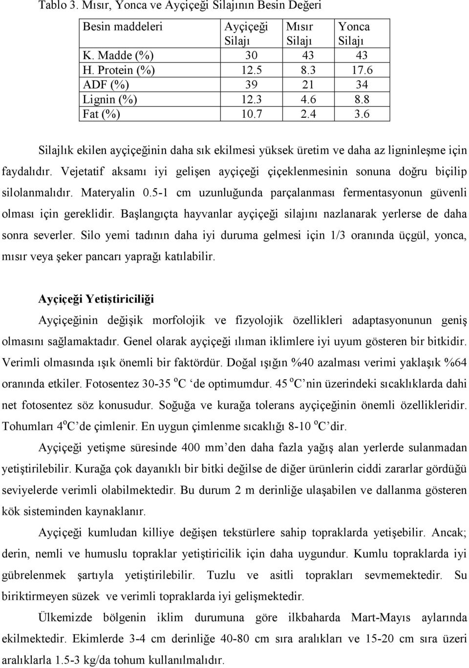 Materyalin 0.5-1 cm uzunluğunda parçalanması fermentasyonun güvenli olması için gereklidir. Başlangıçta hayvanlar ayçiçeği silajını nazlanarak yerlerse de daha sonra severler.