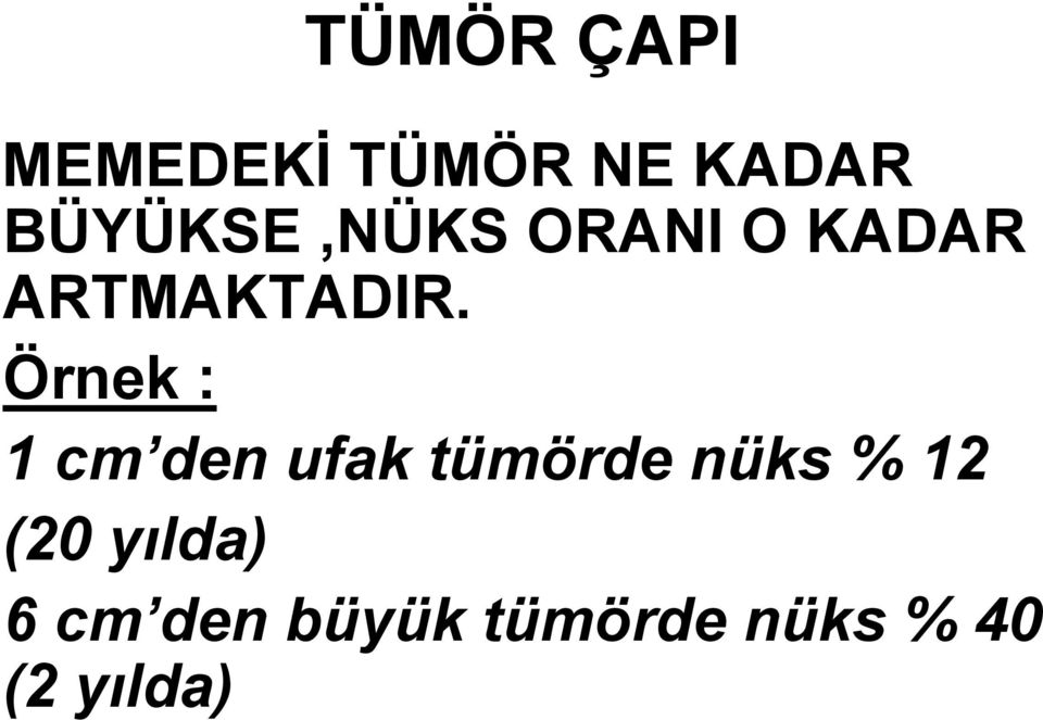 Örnek : 1 cm den ufak tümörde nüks % 12