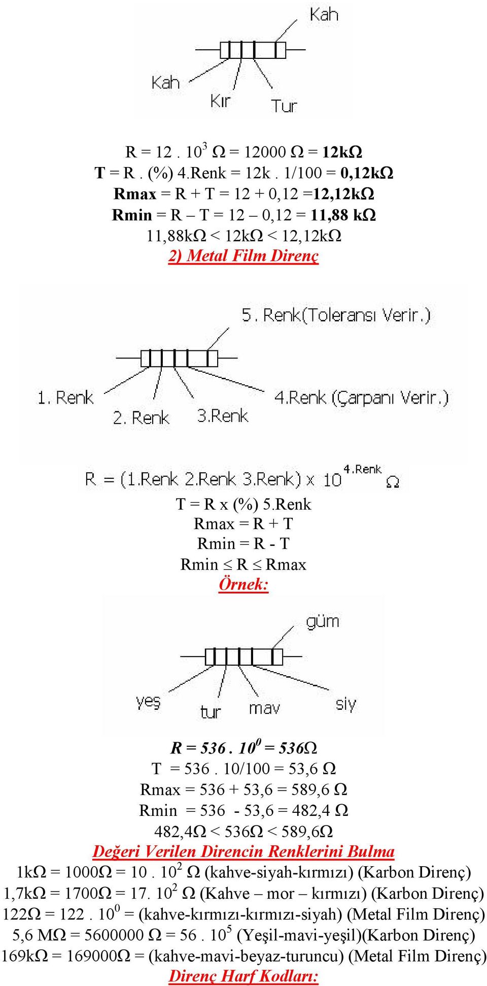 Renk Rmax = R + T Rmin = R - T Rmin R Rmax Örnek: R = 536. 10 0 = 536Ω T = 536.
