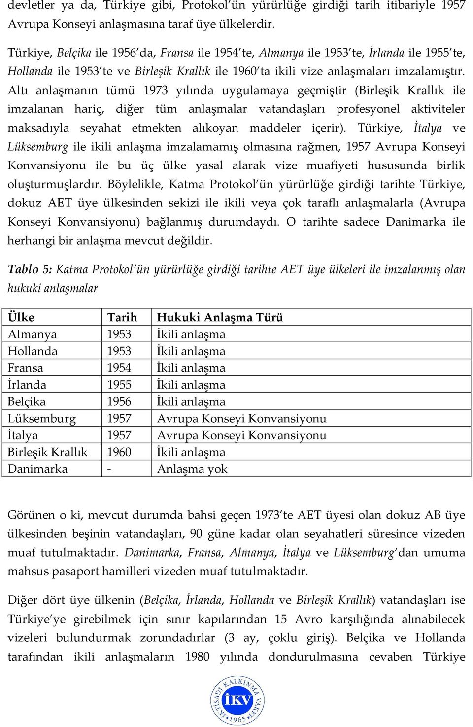 Altı anlaşmanın tümü 1973 yılında uygulamaya geçmiştir (Birleşik Krallık ile imzalanan hariç, diğer tüm anlaşmalar vatandaşları profesyonel aktiviteler maksadıyla seyahat etmekten alıkoyan maddeler