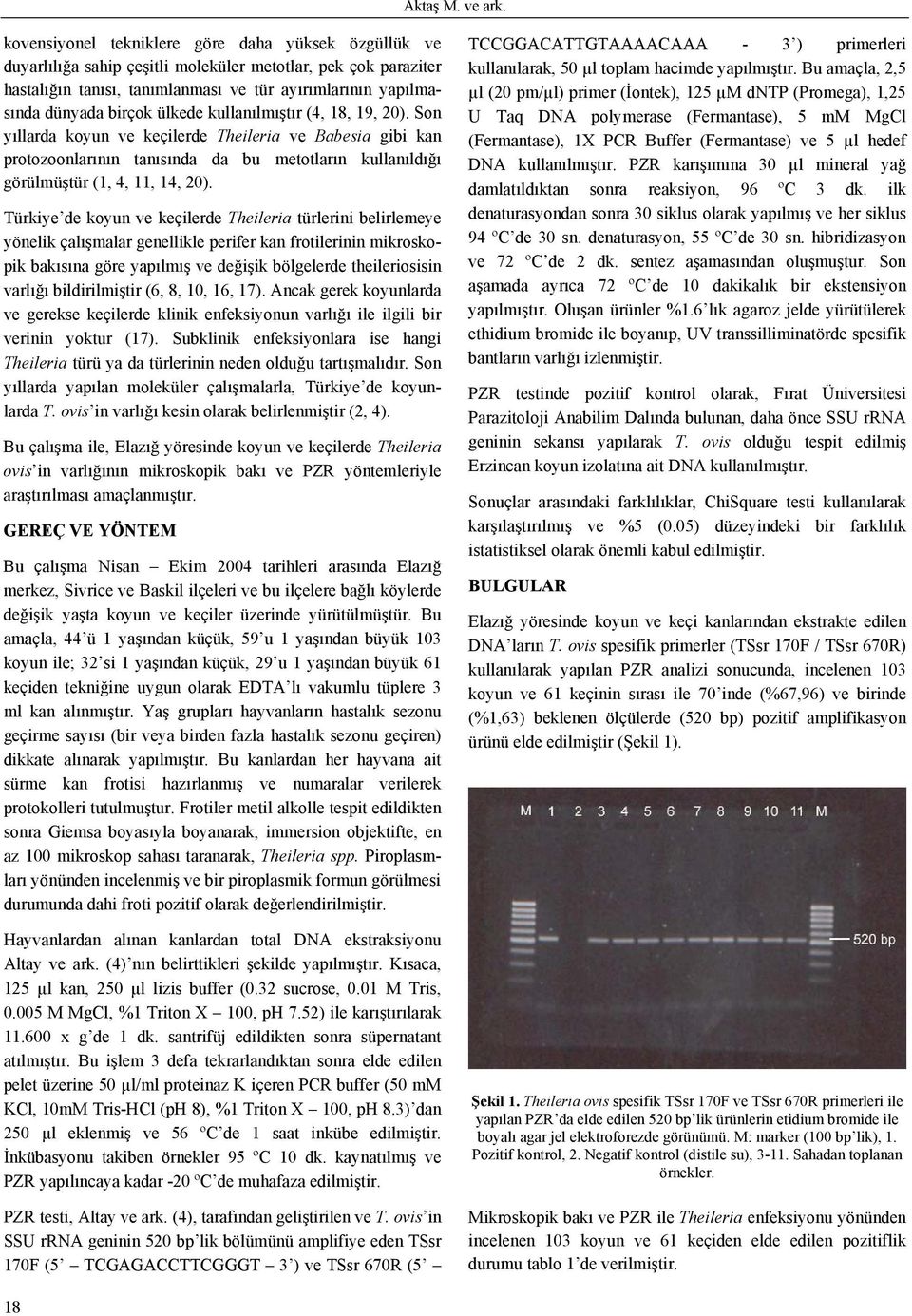 ülkede kullanılmıştır (4, 18, 19, 20). Son yıllarda koyun ve keçilerde Theileria ve Babesia gibi kan protozoonlarının tanısında da bu metotların kullanıldığı görülmüştür (1, 4, 11, 14, 20).