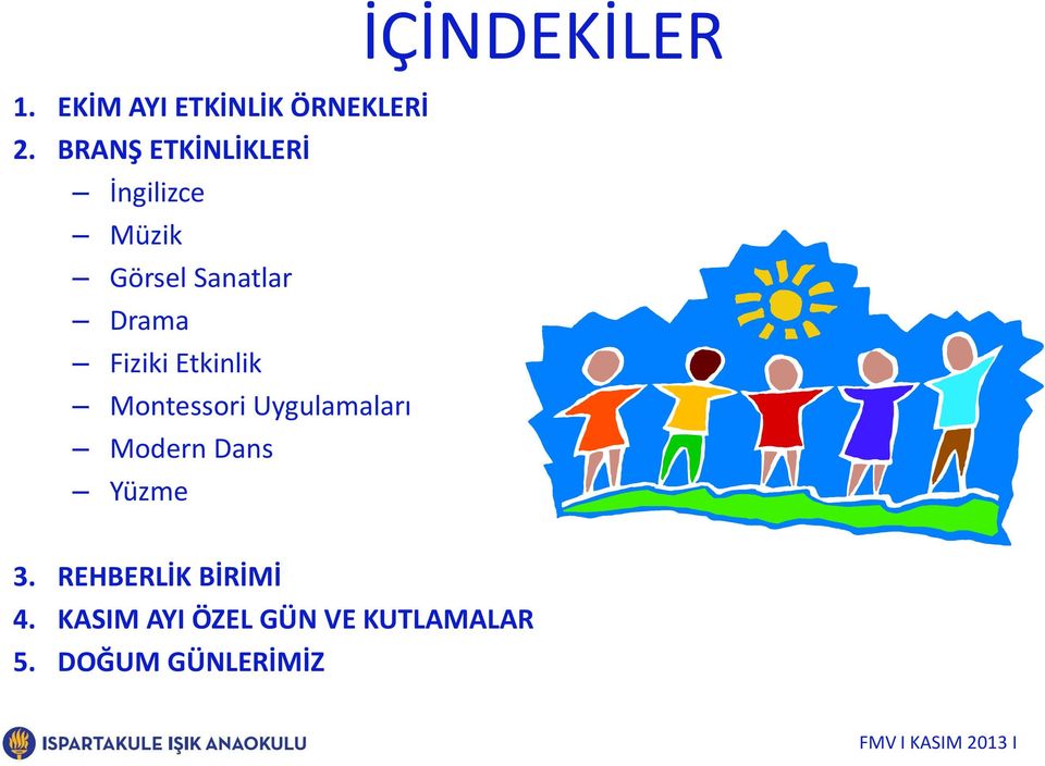 Etkinlik Montessori Uygulamaları Modern Dans Yüzme İÇİNDEKİLER