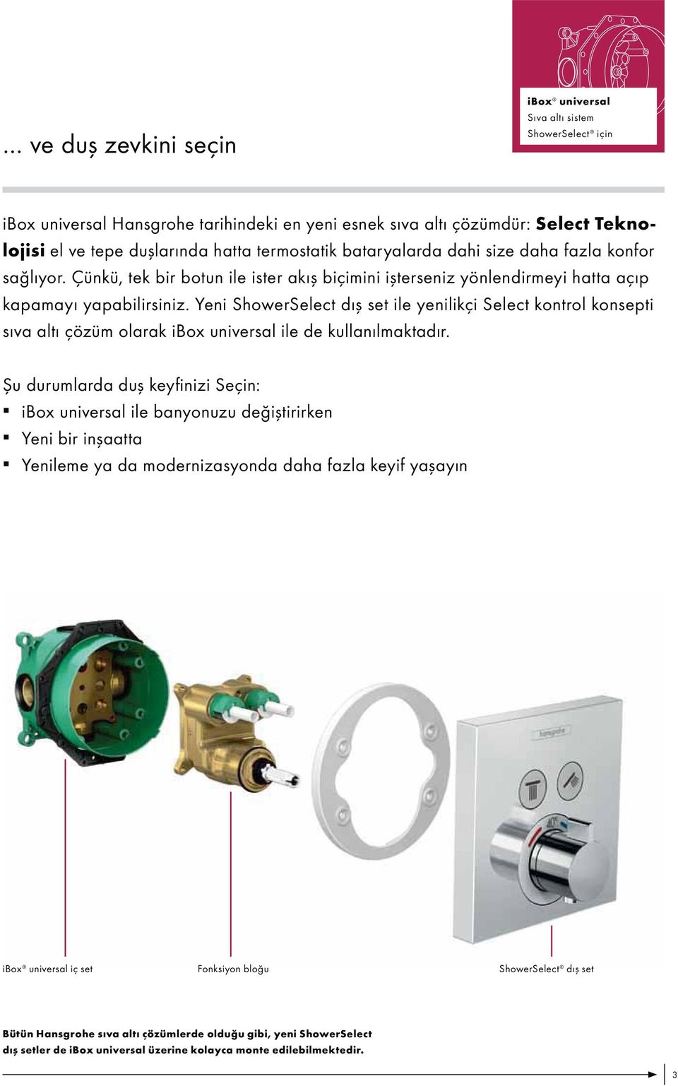 Yeni ShowerSelect dış set ile yenilikçi Select kontrol konsepti sıva altı çözüm olarak ibox universal ile de kullanılmaktadır.