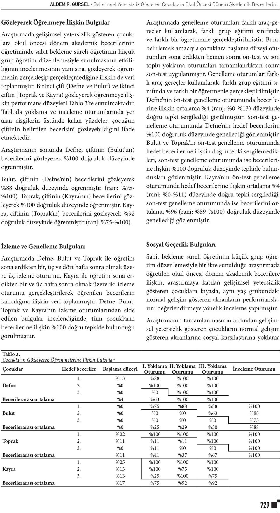 düzenlemesiyle sunulmasının etkililiğinin incelenmesinin yanı sıra, gözleyerek öğrenmenin gerçekleşip gerçekleşmediğine ilişkin de veri toplanmıştır.