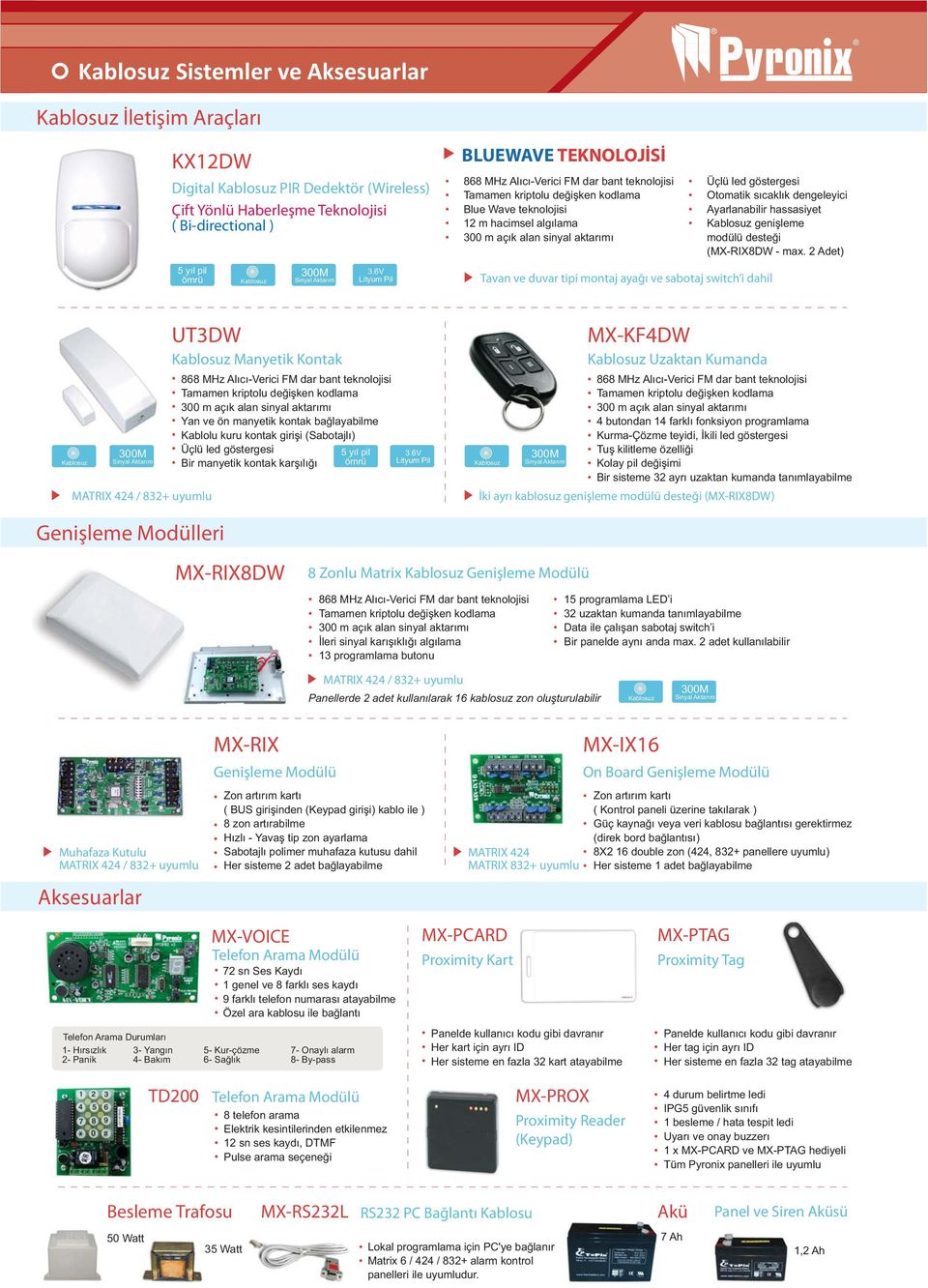 duvar tipi montaj ayaðý ve sabotaj switch i dahil Üçlü led göstergesi Otomatik sýcaklýk dengeleyici Ayarlanabilir hassasiyet geniþleme modülü desteði (MX-RIX8DW - max.