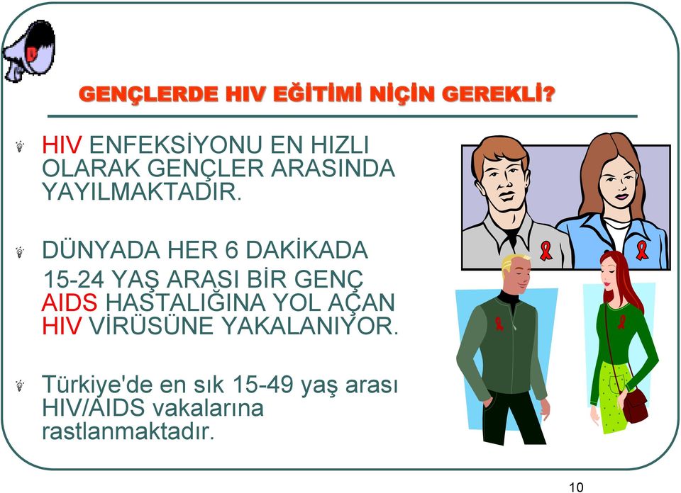 DÜNYADA HER 6 DAKİKADA 15-24 YAŞ ARASI BİR GENÇ AIDS HASTALIĞINA YOL