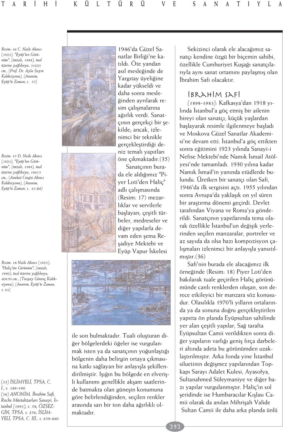 , (Avukat Cengiz Ak nc Koleksiyonu), (Anonim, Eyüp'te Zaman, s. 63 üst) Resim: 48 Naile Ak nc (1923), "Haliç'ten Görünüm", (imzal, 1990), tual üzerine ya l boya, 60x70 cm.