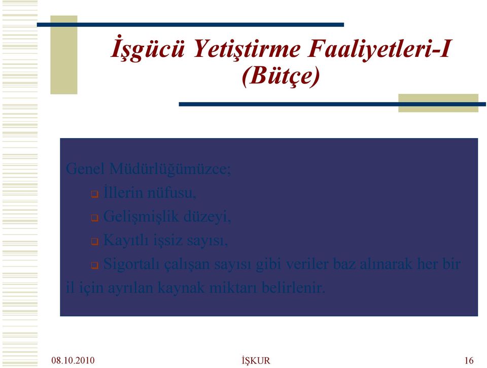 işsiz sayısı, Sigortalı çalışan sayısı gibi veriler baz