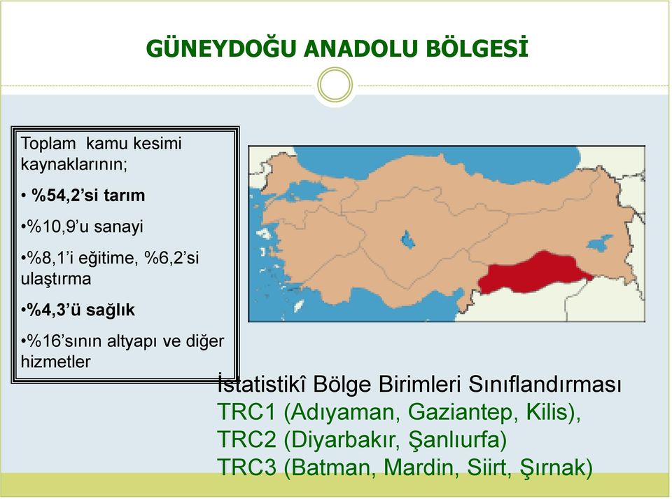 altyapı ve diğer hizmetler İstatistikî Bölge Birimleri Sınıflandırması TRC1