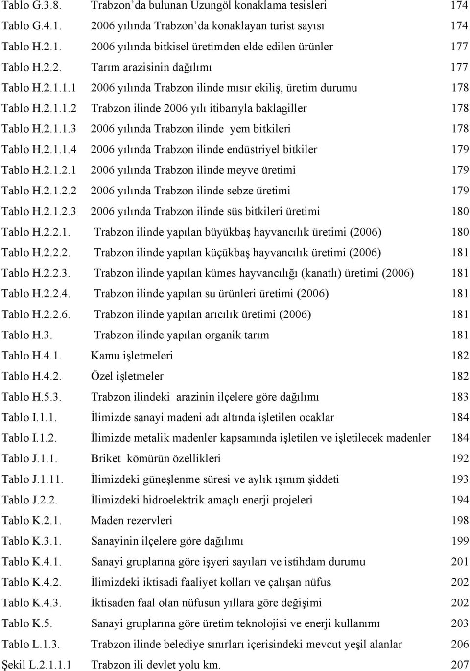2.1.1.4 2006 yılında Trabzon ilinde endüstriyel bitkiler 179 Tablo H.2.1.2.1 2006 yılında Trabzon ilinde meyve üretimi 179 Tablo H.2.1.2.2 2006 yılında Trabzon ilinde sebze üretimi 179 Tablo H.2.1.2.3 2006 yılında Trabzon ilinde süs bitkileri üretimi 180 Tablo H.