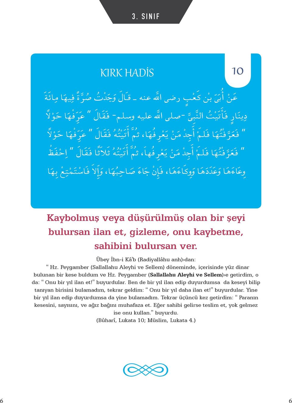 olan bir şeyi bulursan ilan et, gizleme, onu kaybetme, sahibini bulursan ver. Übey İbn-i Kâ'b (Radiyallâhu anh) dan: Hz.