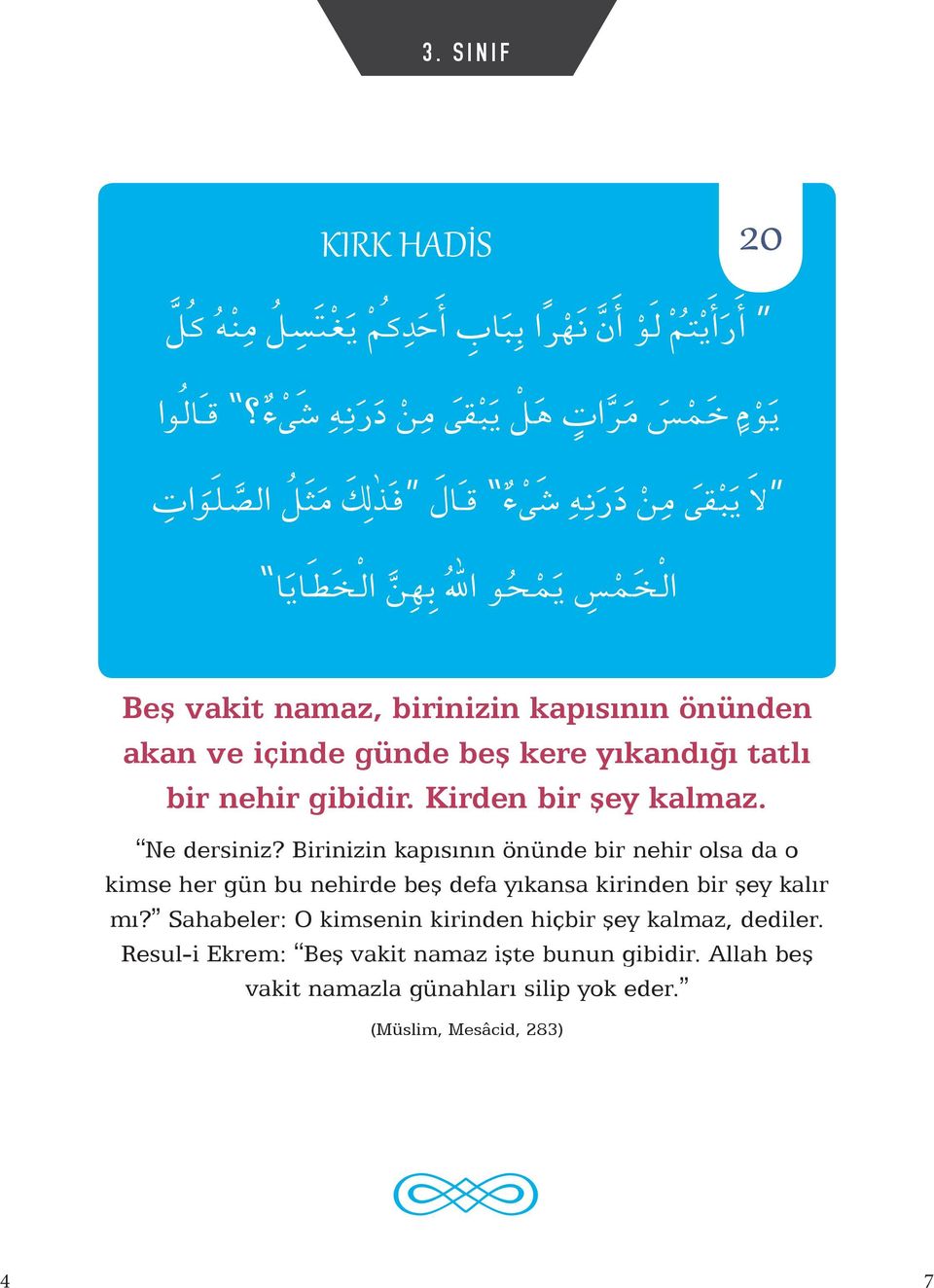 Kirden bir şey kalmaz. Ne dersiniz? Birinizin kapısının önünde bir nehir olsa da o kimse her gün bu nehirde beş defa yıkansa kirinden bir şey kalır mı?