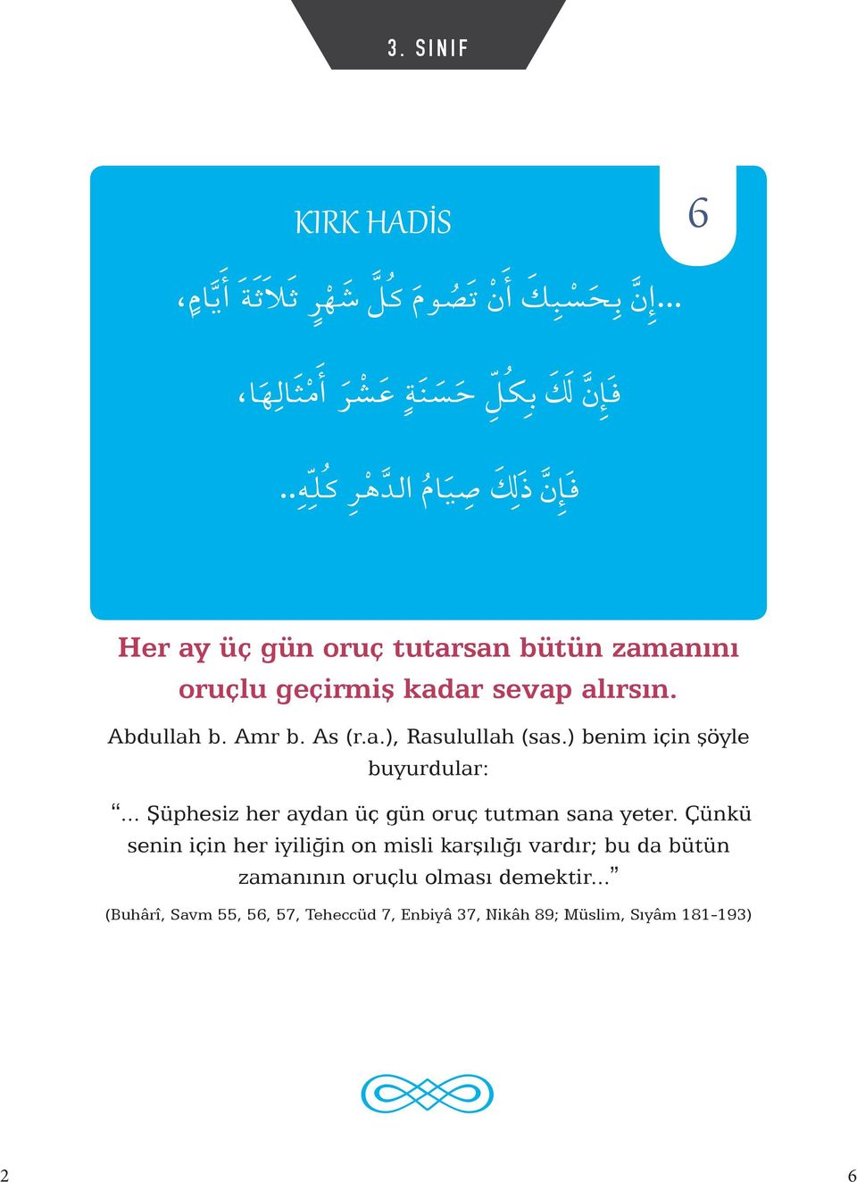 . Her ay üç gün oruç tutarsan bütün zamanını oruçlu geçirmiş kadar sevap alırsın. Abdullah b. Amr b. As (r.a.), Rasulullah (sas.