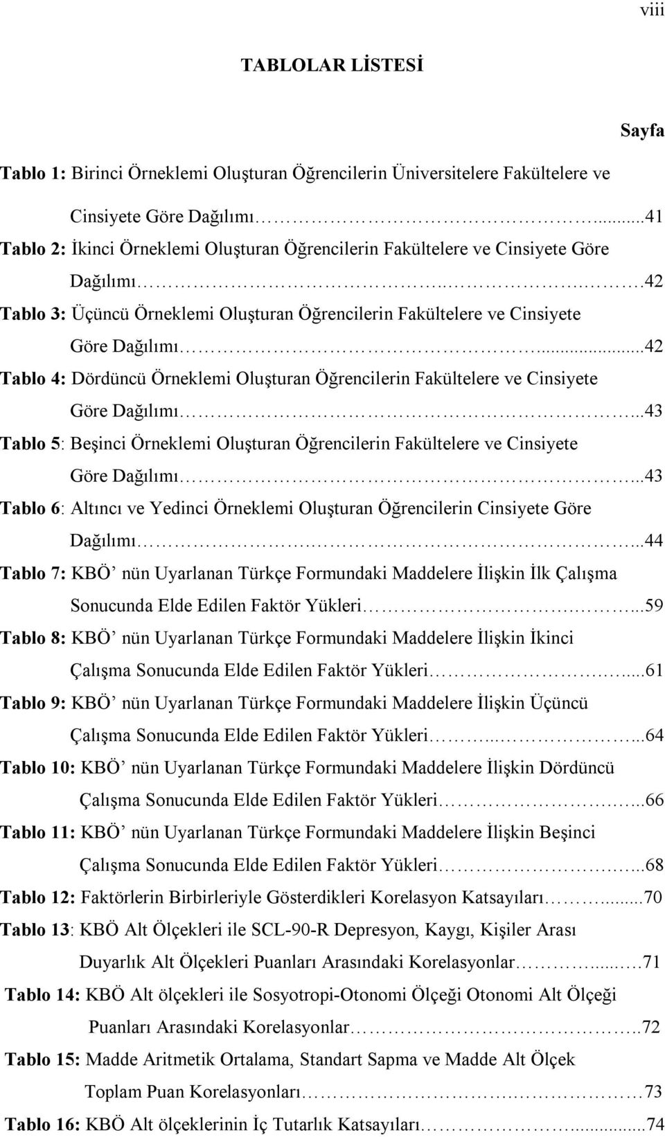 ..42 Tablo 4: Dördüncü Örneklemi Oluşturan Öğrencilerin Fakültelere ve Cinsiyete Göre Dağılımı...43 Tablo 5: Beşinci Örneklemi Oluşturan Öğrencilerin Fakültelere ve Cinsiyete Göre Dağılımı.