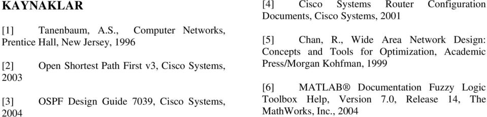 Documents, Cisco Systems, 2001 [5] Chan, R, Wide Area Network Design: Concepts and Tools for Optimization, Academic