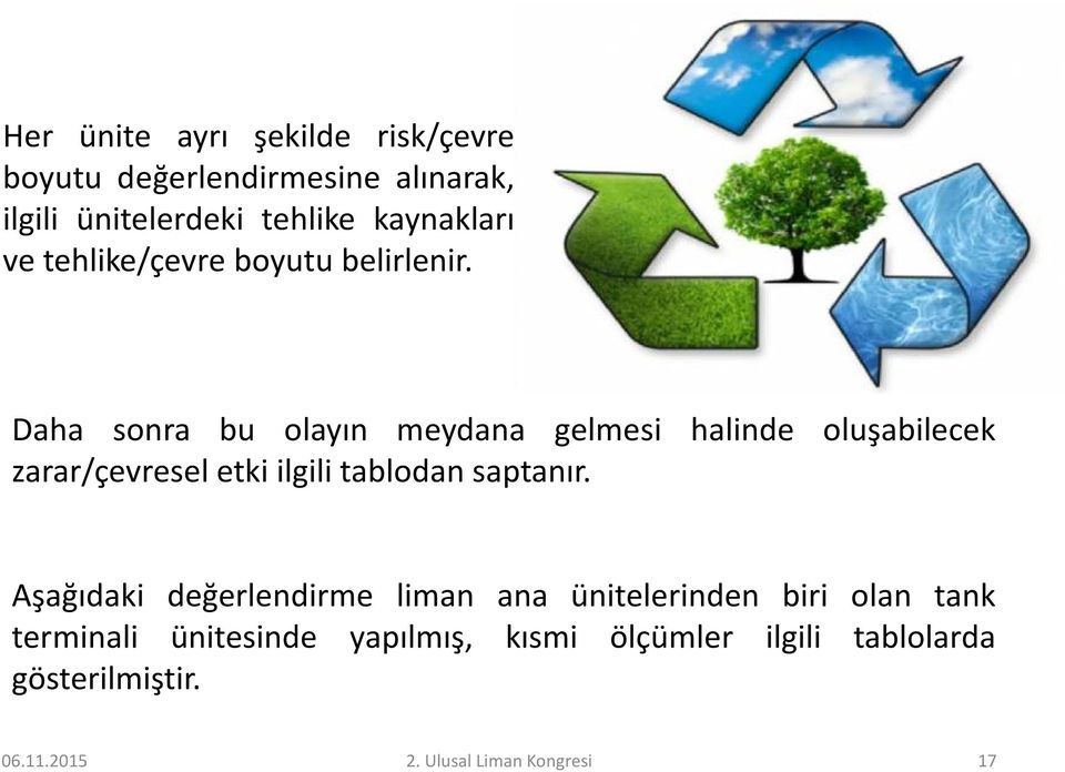 Daha sonra bu olayın meydana gelmesi halinde oluşabilecek zarar/çevresel etki ilgili tablodan