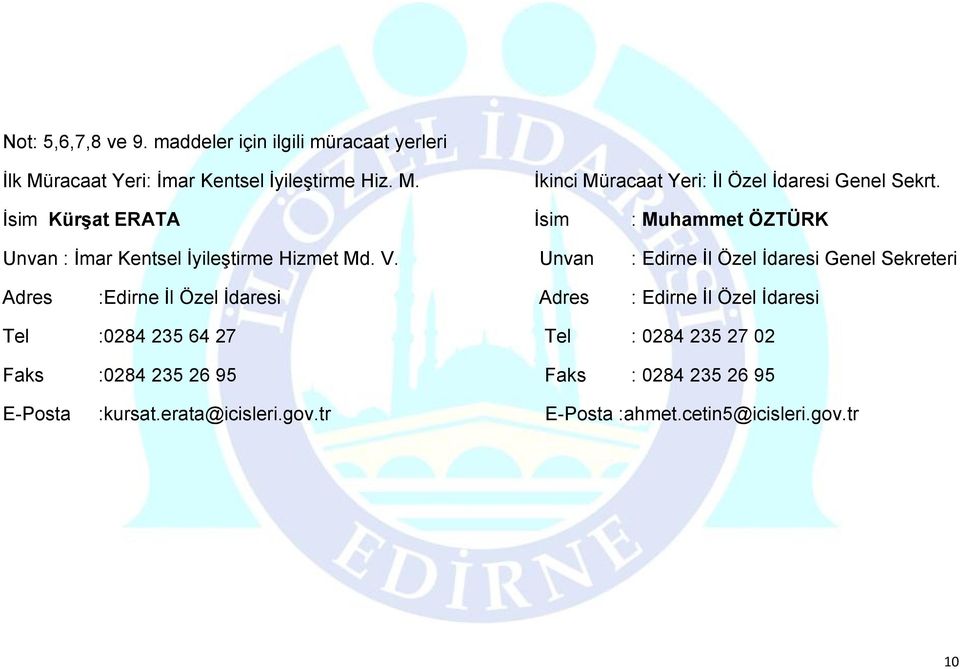 : Muhammet ÖZTÜRK : Edirne İl Özel İdaresi Genel Sekreteri :Edirne İl Özel İdaresi : Edirne İl Özel İdaresi :0284