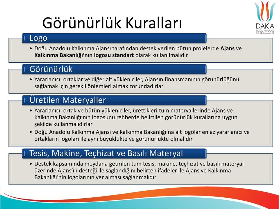 tüm materyallerinde Ajans ve Kalkınma Bakanlığı nın logosunu rehberde belirtilen görünürlük kurallarına uygun şekilde kullanmalıdırlar Doğu Anadolu Kalkınma Ajansı ve Kalkınma Bakanlığı na ait