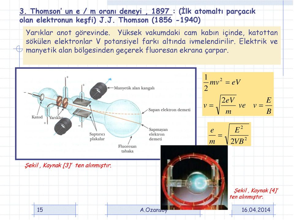 Yüksek vakumdaki cam kabın içinde, katottan sökülen elektronlar V potansiyel farkı altında ivmelendirilir.