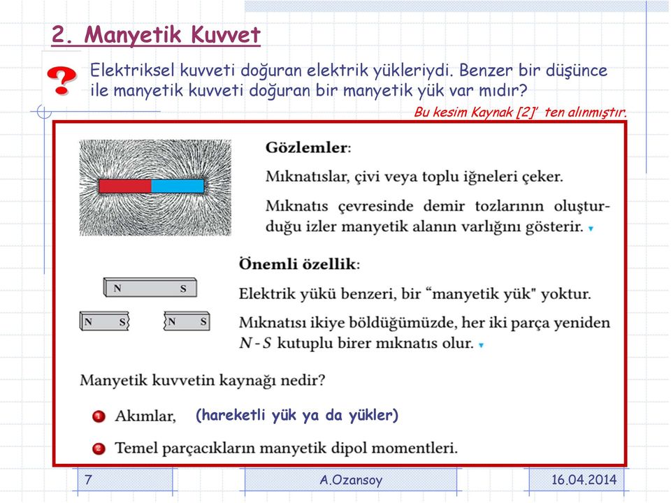 Benzer bir düşünce ile manyetik kuvveti doğuran bir