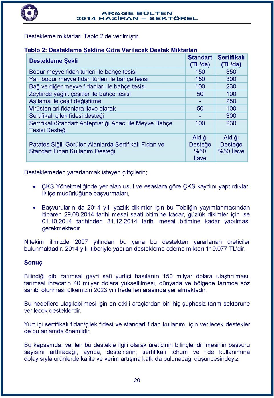 ile bahçe tesisi 150 300 Bağ ve diğer meyve fidanları ile bahçe tesisi 100 230 Zeytinde yağlık çeşitler ile bahçe tesisi 50 100 Aşılama ile çeşit değiştirme - 250 Virüsten ari fidanlara ilave olarak