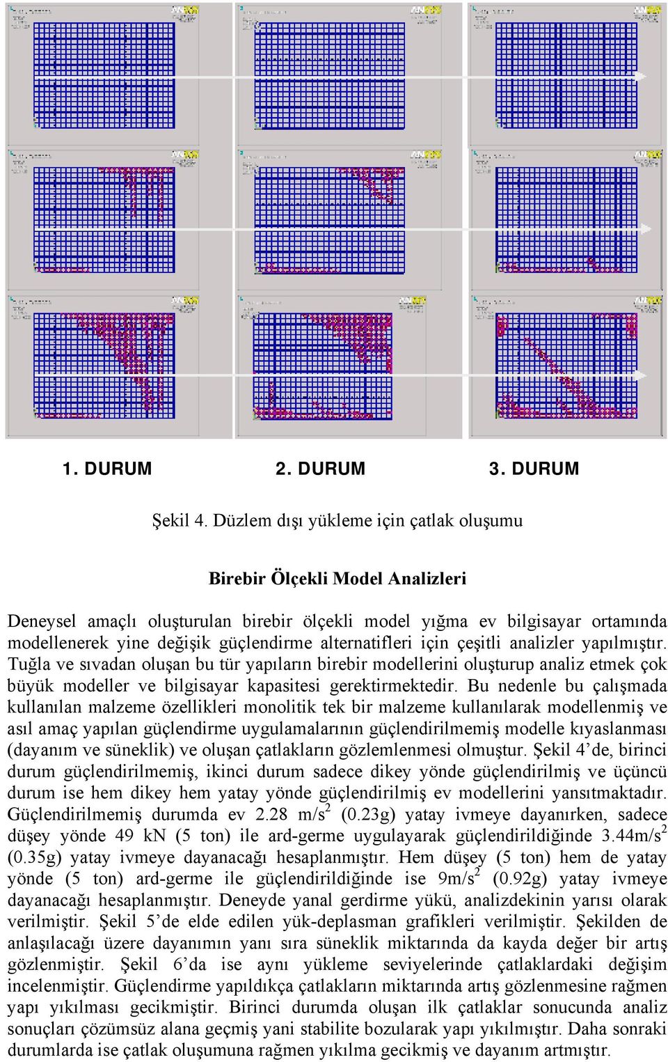 alternatifleri için çeşitli analizler yapılmıştır. Tuğla ve sıvadan oluşan bu tür yapıların birebir modellerini oluşturup analiz etmek çok büyük modeller ve bilgisayar kapasitesi gerektirmektedir.