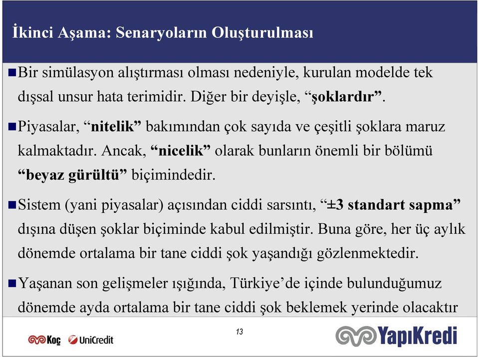 Sisem (yani piyasalar) açısından ciddi sarsını, ±3 sandar sapma dışına düşen şoklar biçiminde kabul edilmişir.