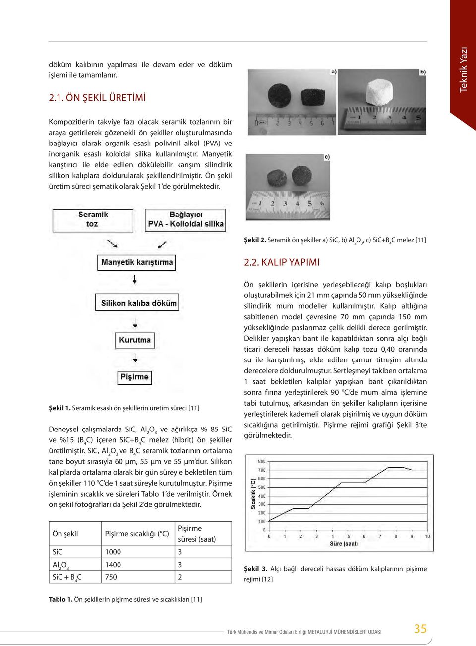 inorganik esaslı koloidal silika kullanılmıştır. Manyetik karıştırıcı ile elde edilen dökülebilir karışım silindirik silikon kalıplara doldurularak şekillendirilmiştir.