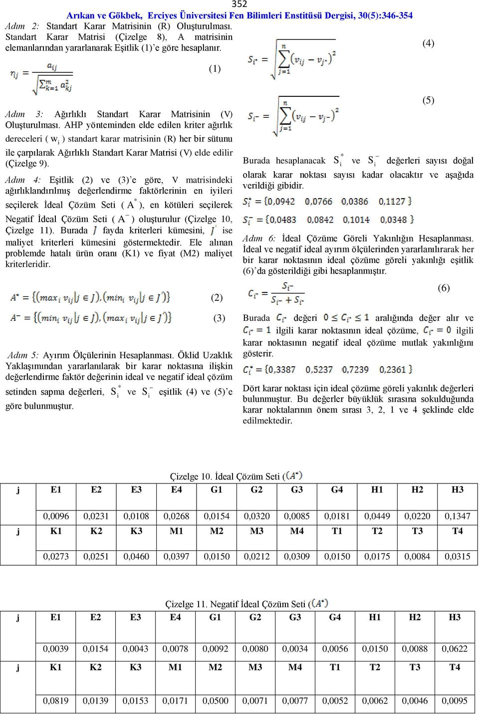 AHP yöntemnden elde edlen krter ağırlık dereceler ( w ) standart karar matrsnn (R) her br sütunu le çarpılarak Ağırlıklı Standart Karar Matrs (V) elde edlr (Çzelge 9).