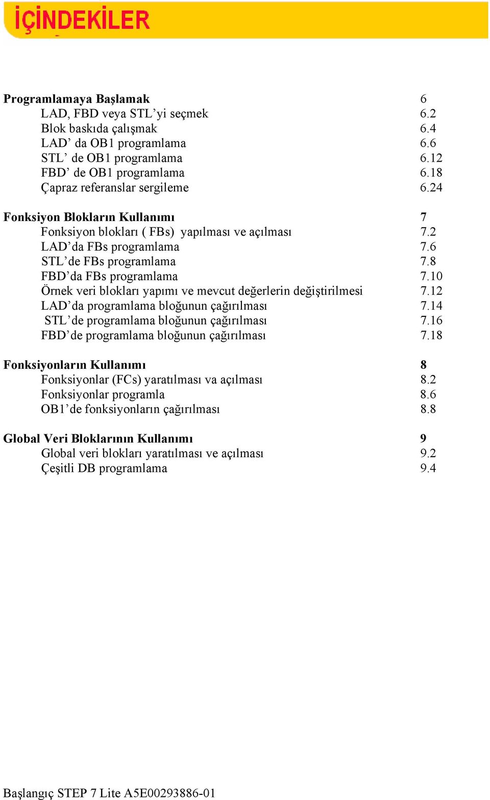 10 Örnek veri blokları yapımı ve mevcut değerlerin değiştirilmesi 7.12 LAD da programlama bloğunun çağırılması 7.14 STL de programlama bloğunun çağırılması 7.