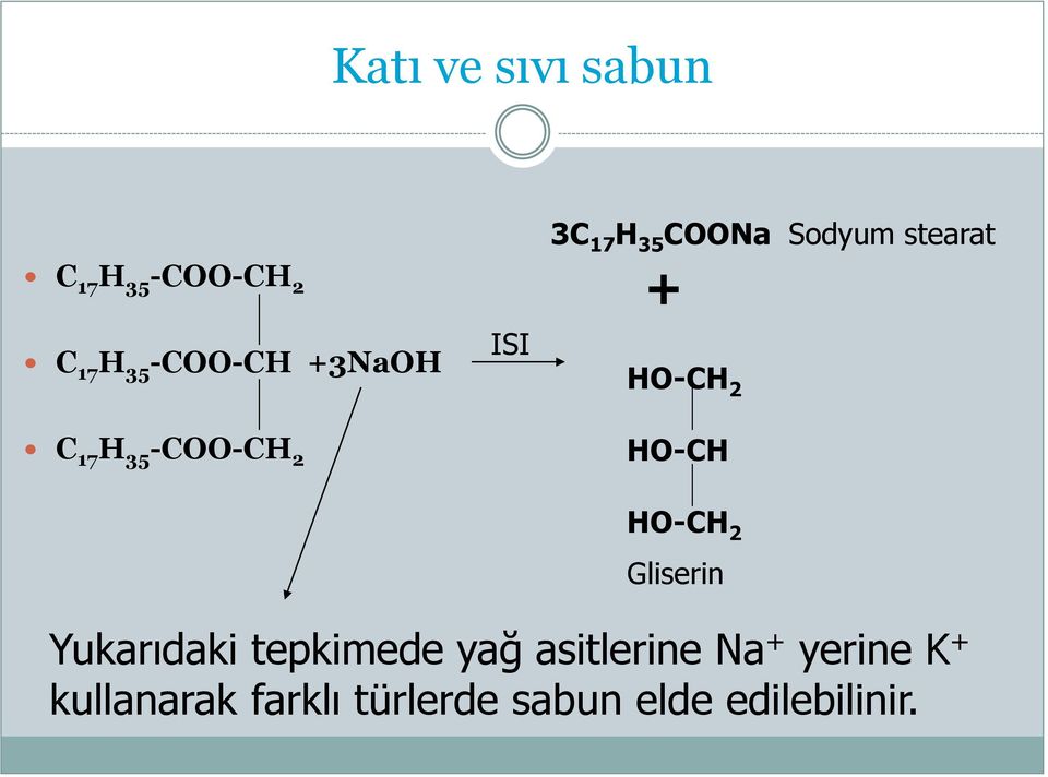 stearat H-CH 2 Gliserin Yukarıdaki tepkimede yağ asitlerine