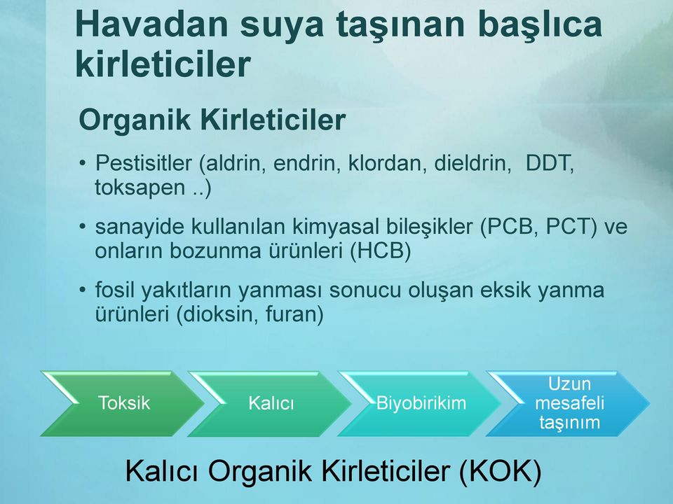 .) sanayide kullanılan kimyasal bileşikler (PCB, PCT) ve onların bozunma ürünleri (HCB)