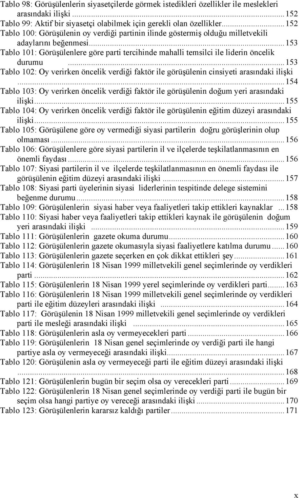 ..153 Tablo 101: Görüşülenlere göre parti tercihinde mahalli temsilci ile liderin öncelik durumu...153 Tablo 102: Oy verirken öncelik verdiği faktör ile görüşülenin cinsiyeti arasõndaki ilişki.