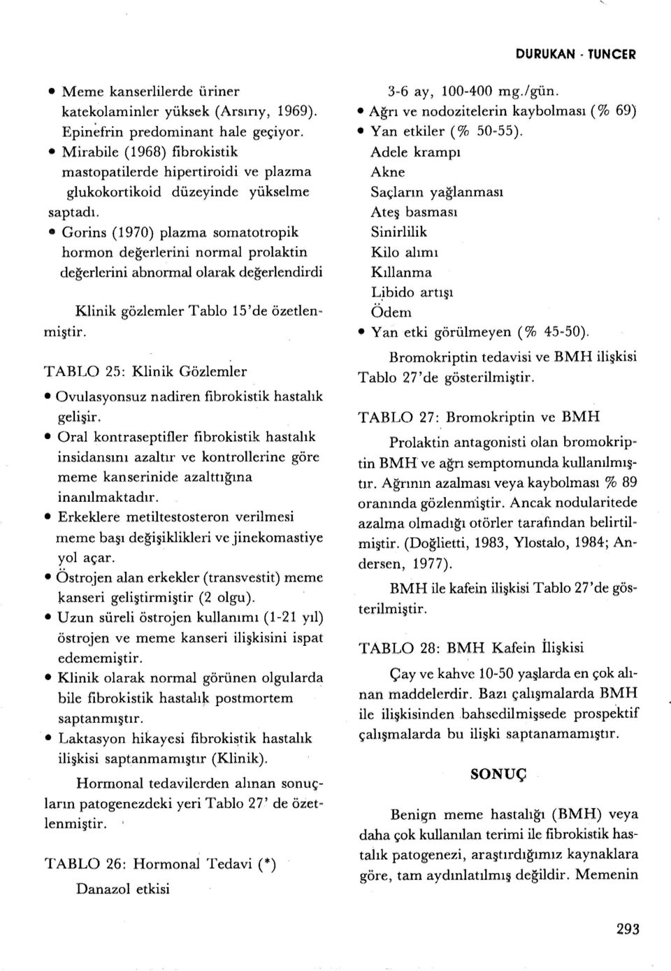 Gorins ( 1970) plazma somatotropik hormon değerlerini normal prolaktin değerlerini abnormal olarak değerlendirdi miştir.