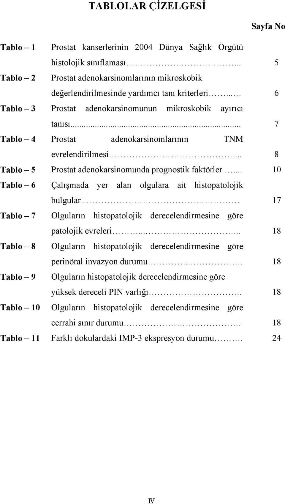 .. 7 Tablo 4 Prostat adenokarsinomlarının TNM evrelendirilmesi... 8 Tablo 5 Prostat adenokarsinomunda prognostik faktörler.