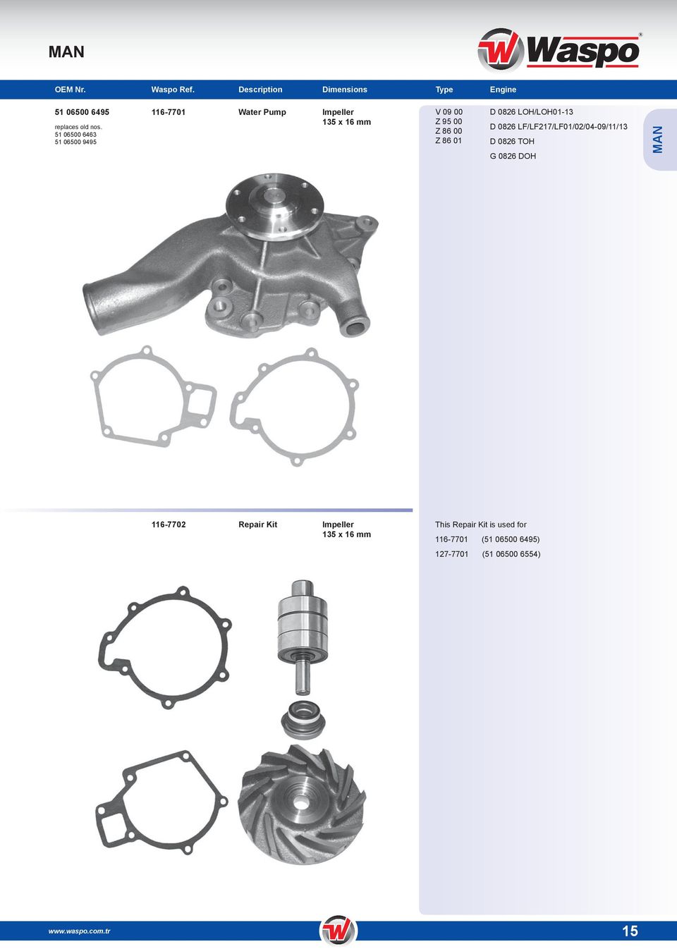 LF/LF217/LF01/02/04-09/11/13 D 0826 TOH G 0826 DOH 116-7702 Repair Kit Impeller