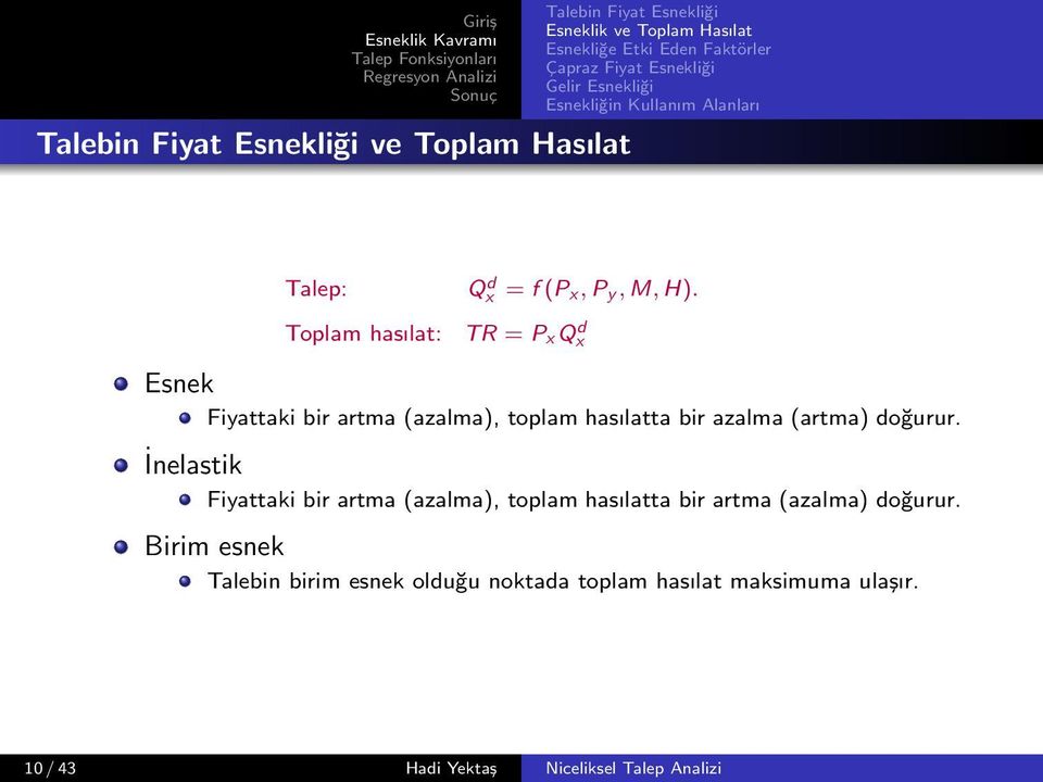 doğurur. İnelastik Fiyattaki bir artma (azalma), toplam hasılatta bir artma (azalma) doğurur.