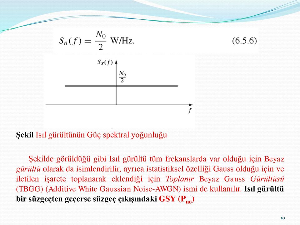 iletilen işarete toplanarak eklendiği için Toplanır Beyaz Gauss Gürültüsü (TBGG) (Additive White