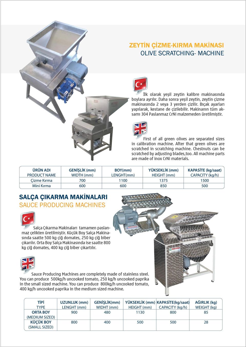 After that green olives are scratched in scratching machine. Chestnuts can be scratched by adjusting blades,too. All machine parts are made of inox CrNi materials.