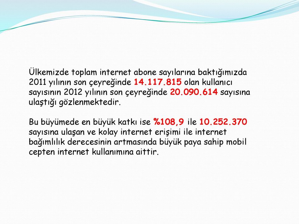 614 sayısına ulaştığı gözlenmektedir. Bu büyümede en büyük katkı ise %108,9 ile 10.252.