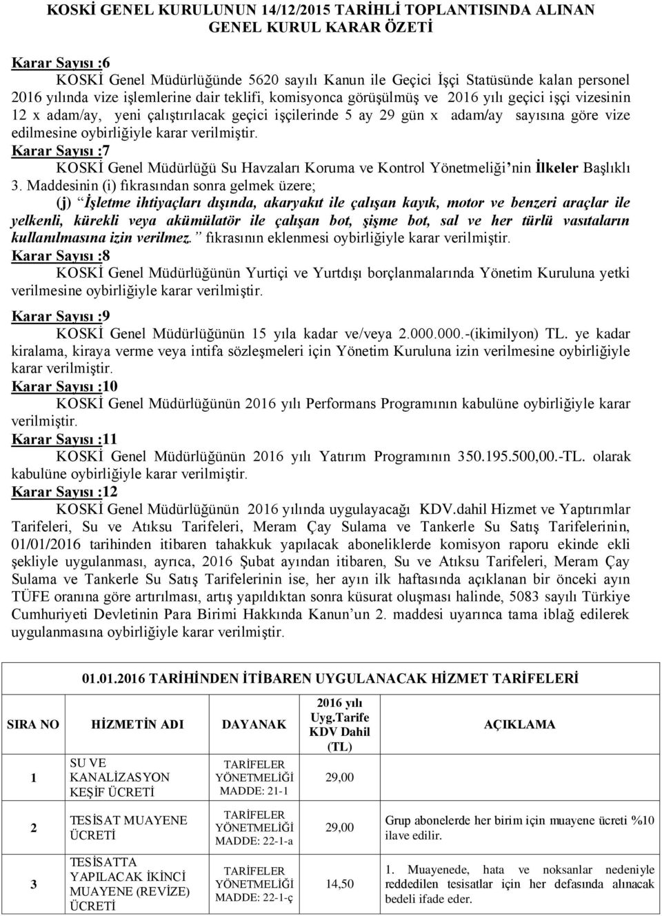 oybirliğiyle karar verilmiģtir. Karar Sayısı :7 KOSKĠ Genel Müdürlüğü Su Havzaları Koruma ve Kontrol Yönetmeliği nin İlkeler BaĢlıklı 3.