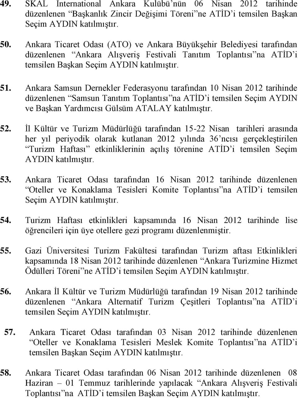 Ankara Samsun Dernekler Federasyonu tarafından 10 Nisan 2012 tarihinde düzenlenen Samsun Tanıtım Toplantısı na ATĠD i temsilen Seçim AYDIN ve BaĢkan Yardımcısı Gülsüm ATALAY 52.