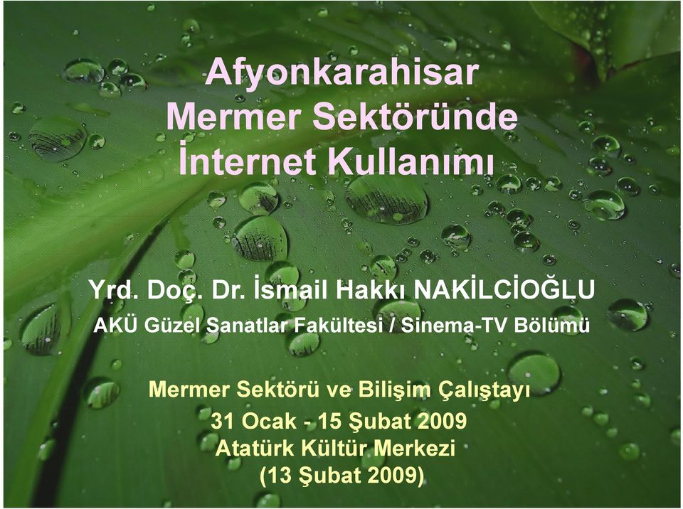 Sinema-TV Bölümü ü Mermer Sektörü ve Bilişim i Çalıştayı 31